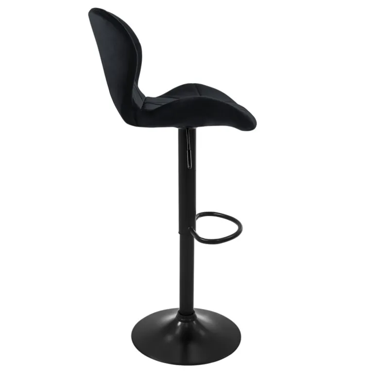2er Set Barhocker 2x Schwarz Samtbezug mit Rückenlehne und Fußstütze höhenverstellbar 59-79cm ML-Design