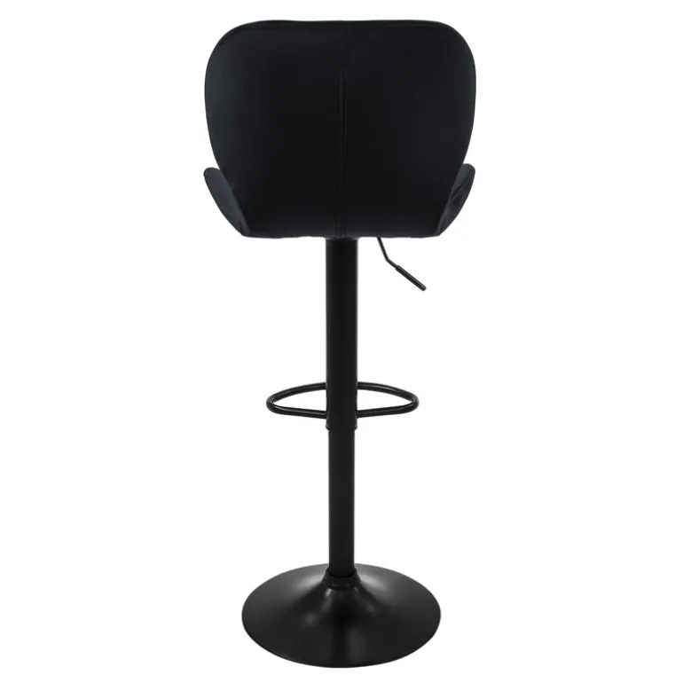 2er Set Barhocker 2x Schwarz Samtbezug mit Rückenlehne und Fußstütze höhenverstellbar 59-79cm ML-Design