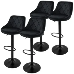 2er Set Barhocker 2x Schwarz Samtbezug mit RĂŒckenlehne und FuĂstĂŒtze höhenverstellbar 62-82cm ML-Design
