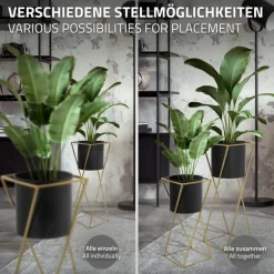 2er Set Blumenständer mit Übertopf Schwarz/Gold aus Stahl ML-Design