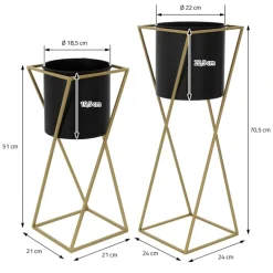 2er Set Blumenständer mit Übertopf Schwarz/Gold aus Stahl ML-Design