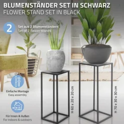 2er Set Blumenständer Schwarz aus pulverbeschichtet Metall ML-Design