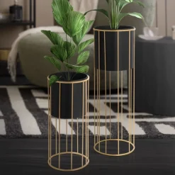 2er Set BlumenstÀnder à 21x46,7 / 24x70,5 cm Schwarz aus Stahl ML-Design