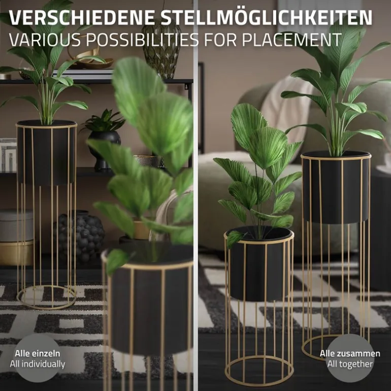 2er Set Blumenständer Ø 21x46,7 / 24x70,5 cm Schwarz aus Stahl ML-Design