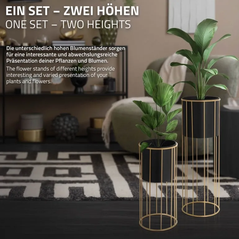 2er Set Blumenständer Ø 21x46,7 / 24x70,5 cm Schwarz aus Stahl ML-Design