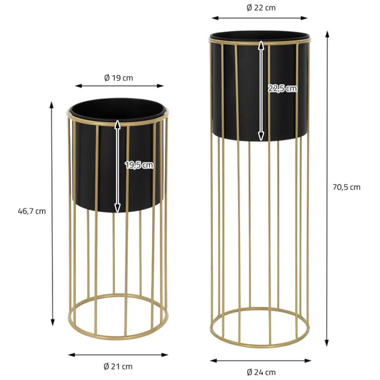2er Set Blumenständer Ø 21x46,7 / 24x70,5 cm Schwarz aus Stahl ML-Design