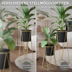 2er Set Blumenständer 21,8x22x47 / 25x25x71 cm Schwarz/Gold aus Stahl ML-Design
