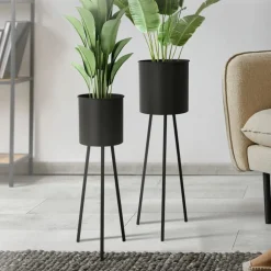 2er Set BlumenstÀnder 22x22,5x66 / 23x26x79 cm Schwarz aus Stahl ML-Design