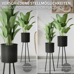 2er Set Blumenständer 22x22,5x66 / 23x26x79 cm Schwarz aus Stahl ML-Design