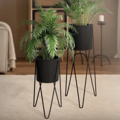 2er Set BlumenstÀnder 27x27x48,5 / 35,5x34x75 cm Schwarz aus Stahl ML-Design