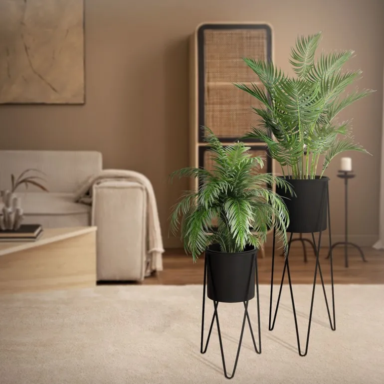 2er Set Blumenständer 27x27x48,5 / 35,5x34x75 cm Schwarz aus Stahl ML-Design