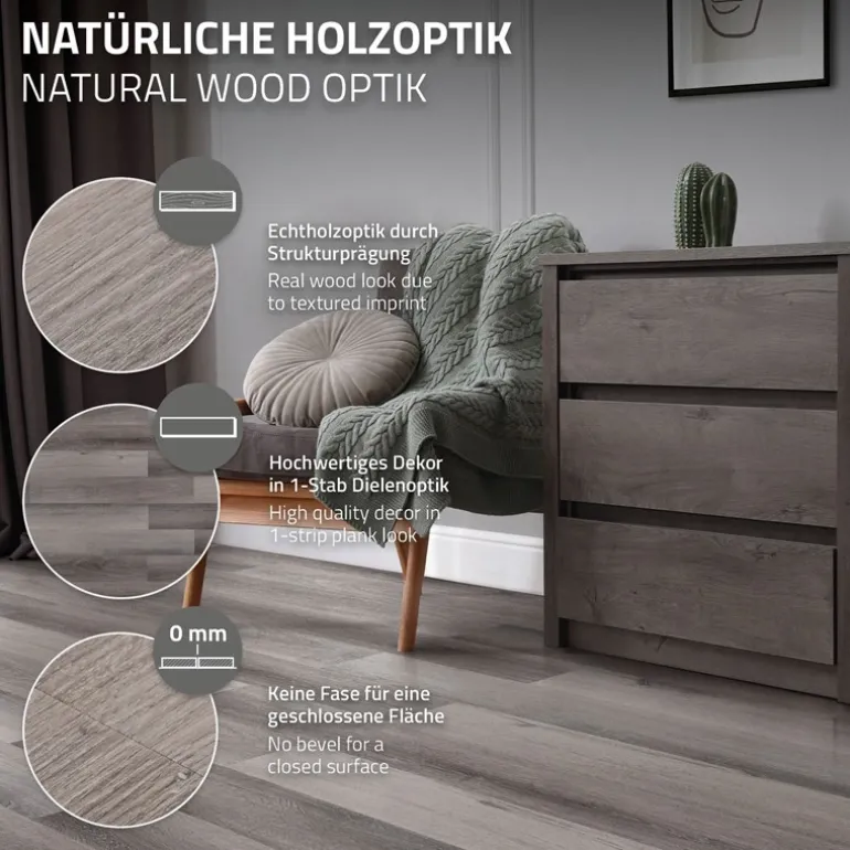 2er Set Deluxe PVC Klebevinylboden für 2,23 m² Kiefer Grau 2 mm dick ML-Design
