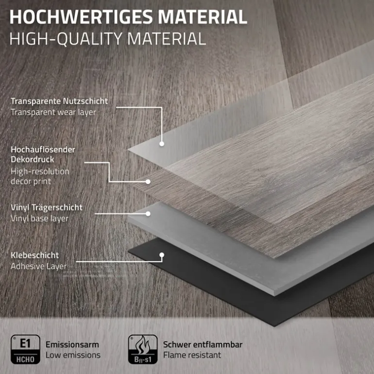 2er Set Deluxe PVC Klebevinylboden für 2,23 m² Kiefer Grau 2 mm dick ML-Design