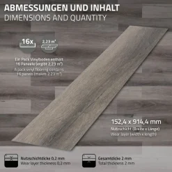 2er Set Deluxe PVC Klebevinylboden für 2,23 m² Kiefer Grau 2 mm dick ML-Design