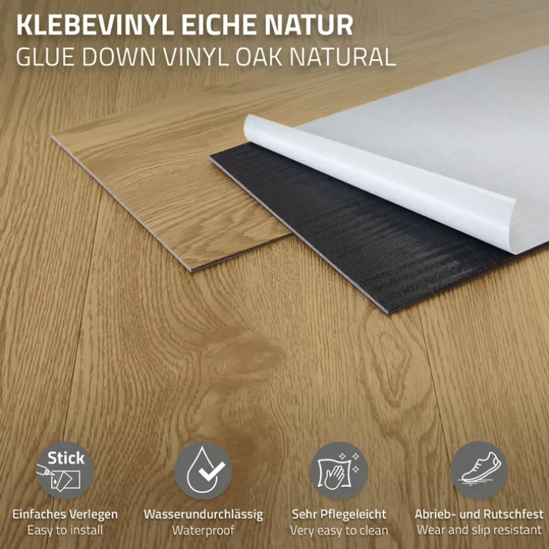 2er Set Deluxe PVC Klebevinylboden für 2,23 m² Natur Eiche 2 mm dick ML-Design