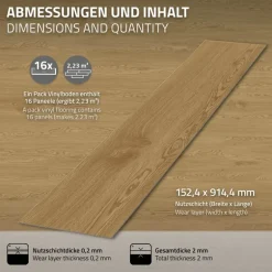 2er Set Deluxe PVC Klebevinylboden für 2,23 m² Natur Eiche 2 mm dick ML-Design
