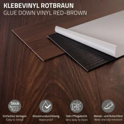 3er Set Deluxe PVC Klebevinylboden für 2,23 m² Rot-Braun Nuss 2 mm dick ML-Design