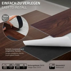 3er Set Deluxe PVC Klebevinylboden für 2,23 m² Rot-Braun Nuss 2 mm dick ML-Design