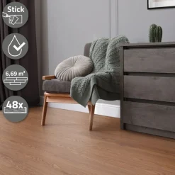3er Set Deluxe PVC Klebevinylboden für 2,23 m² Roteiche Braun 2 mm dick ML-Design