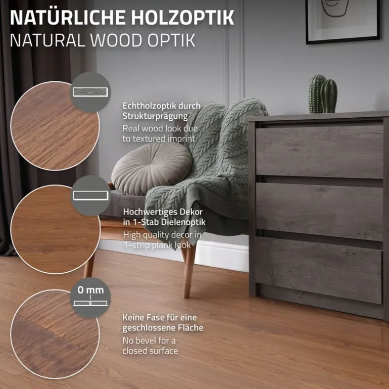 3er Set Deluxe PVC Klebevinylboden für 2,23 m² Roteiche Braun 2 mm dick ML-Design