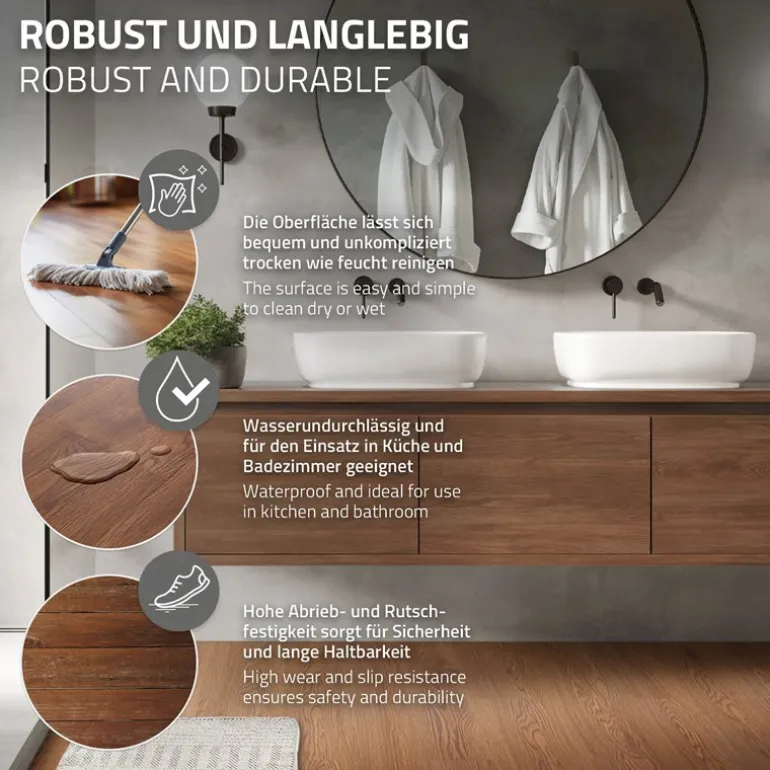 3er Set Deluxe PVC Klebevinylboden für 2,23 m² Roteiche Braun 2 mm dick ML-Design