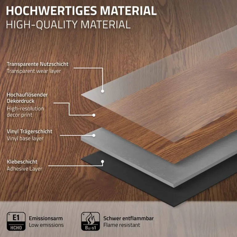 3er Set Deluxe PVC Klebevinylboden für 2,23 m² Roteiche Braun 2 mm dick ML-Design