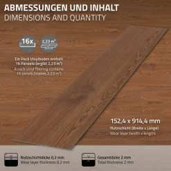 3er Set Deluxe PVC Klebevinylboden für 2,23 m² Roteiche Braun 2 mm dick ML-Design