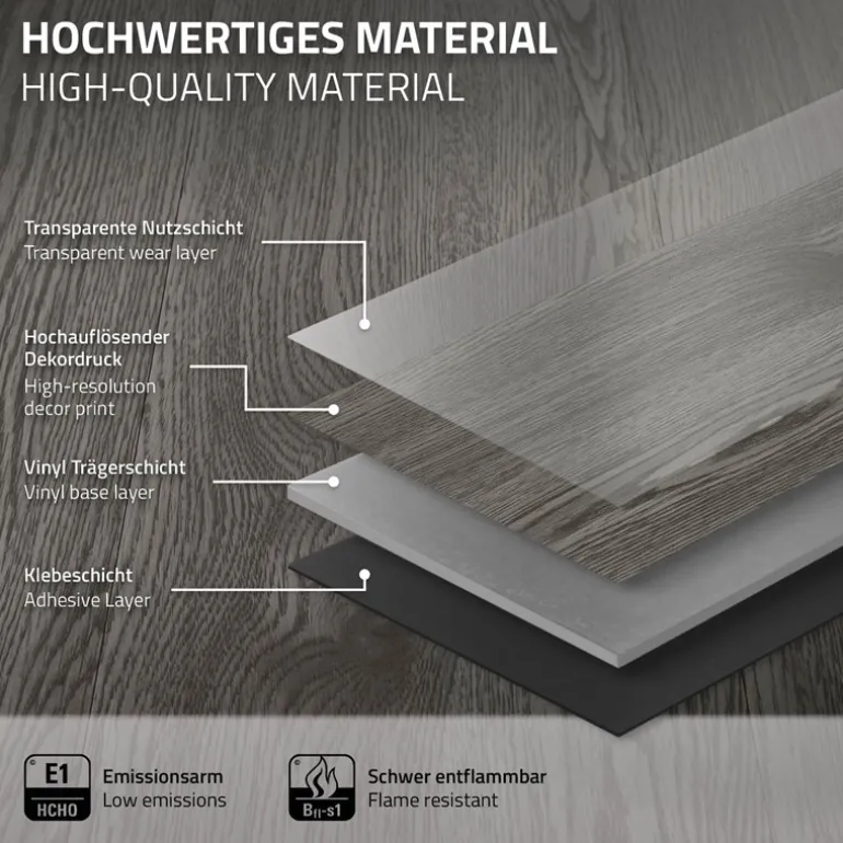 3er Set Deluxe PVC Klebevinylboden für 2,3 m² Eiche Grau 2 mm dick ML-Design