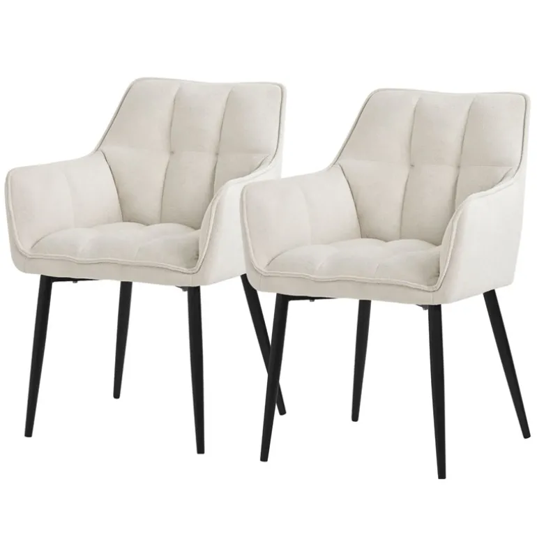 2er Set Esszimmerstuhl Creme aus Frotteestoff mit gepolstertem Sitz ML-Design