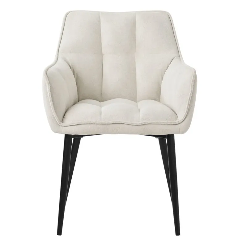 2er Set Esszimmerstuhl Creme aus Frotteestoff mit gepolstertem Sitz ML-Design