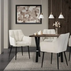 2er Set Esszimmerstuhl Creme aus Frotteestoff mit gepolstertem Sitz ML-Design