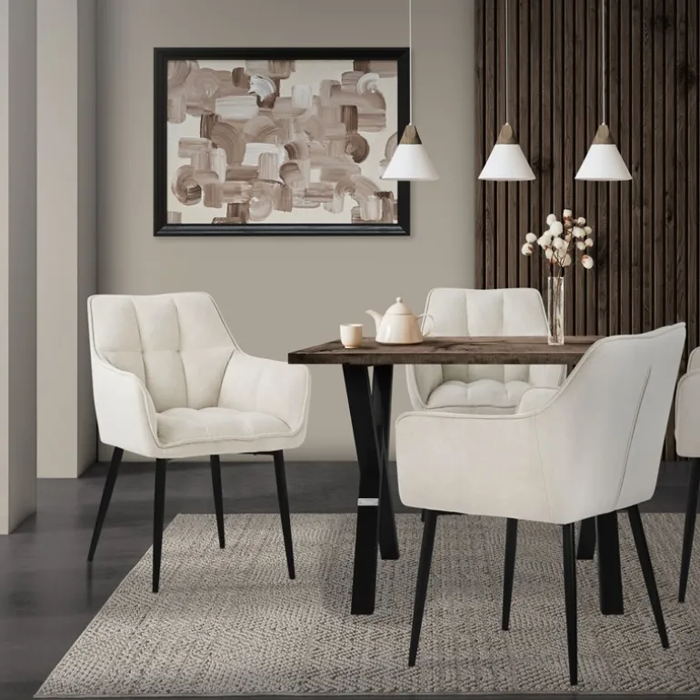 2er Set Esszimmerstuhl Creme aus Frotteestoff mit gepolstertem Sitz ML-Design