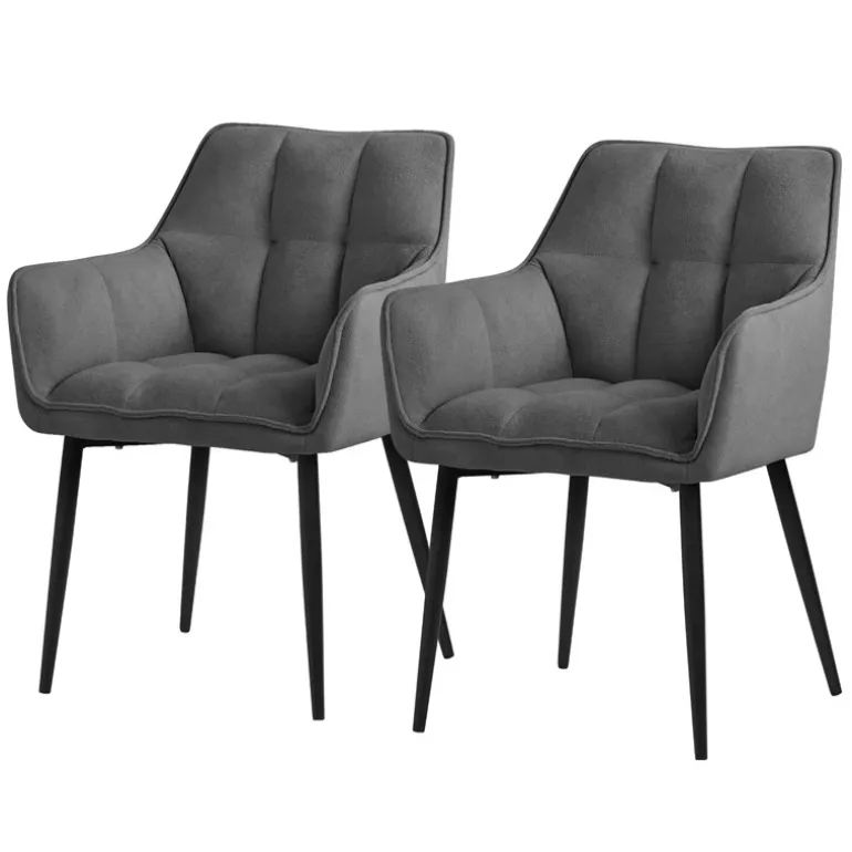 2er Set Esszimmerstuhl Dunkelgrau aus Frotteestoff mit dickem gepolsterter Sitz ML-Design