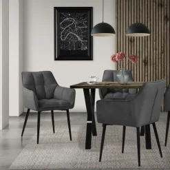 2er Set Esszimmerstuhl Dunkelgrau aus Frotteestoff mit dickem gepolsterter Sitz ML-Design