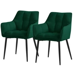 2er Set Esszimmerstuhl DunkelgrĂŒn aus Frotteestoff mit dickem gepolsterter Sitz ML-Design