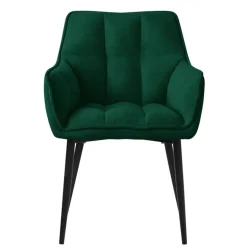 2er Set Esszimmerstuhl Dunkelgrün aus Frotteestoff mit dickem gepolsterter Sitz ML-Design