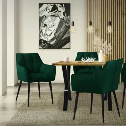 2er Set Esszimmerstuhl Dunkelgrün aus Frotteestoff mit dickem gepolsterter Sitz ML-Design