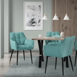 2er Set Esszimmerstuhl Petrol aus Frotteestoff mit dickem gepolsterter Sitz ML-Design