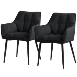 2er Set Esszimmerstuhl Schwarz aus Frotteestoff mit dickem gepolsterter Sitz ML-Design
