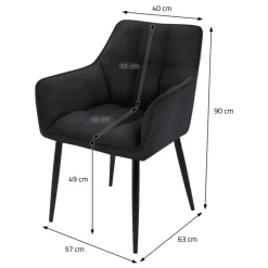 2er Set Esszimmerstuhl Schwarz aus Frotteestoff mit dickem gepolsterter Sitz ML-Design