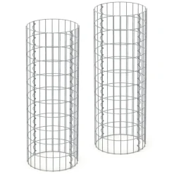 2er Set Gabione Säule rund Ø 35x100 cm Maschenweite 5x10 cm aus verzinktem Stahldraht