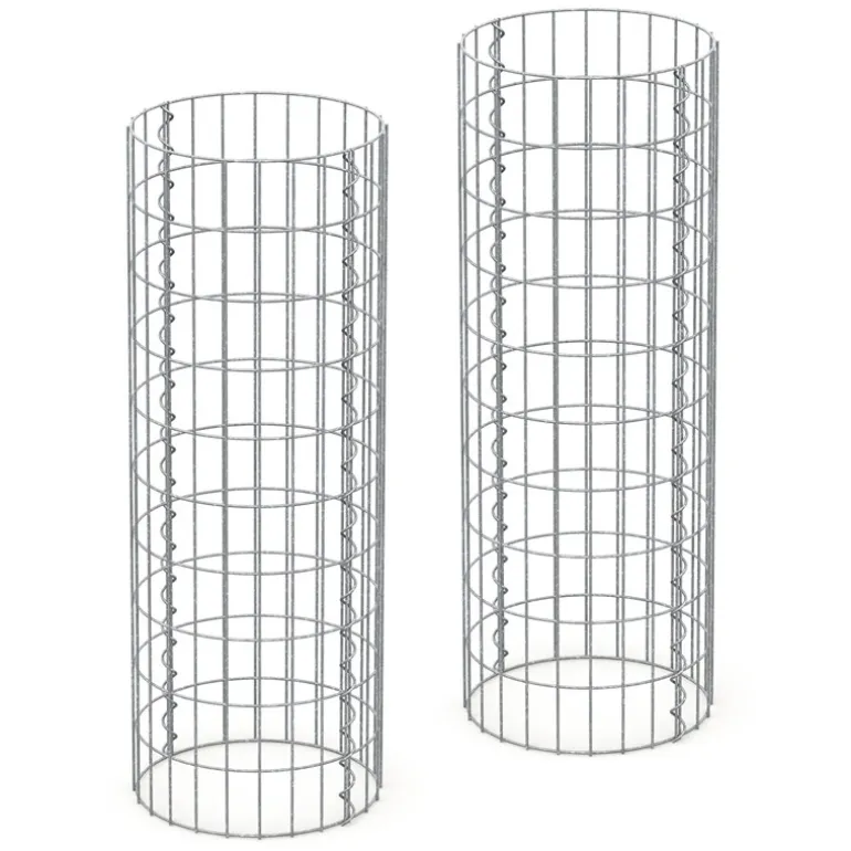 2er Set Gabione Säule rund Ø 35x100 cm Maschenweite 5x10 cm aus verzinktem Stahldraht
