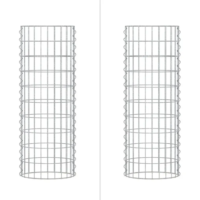 2er Set Gabione Säule rund Ø 35x100 cm Maschenweite 5x10 cm aus verzinktem Stahldraht