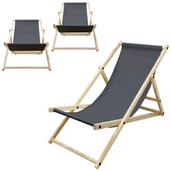 3er Set Gartenliege Holz Beachstuhl klappbarer Strandstuhl Strandliege Campingliege Sonnenliege Klappliegestuhl Anthrazit