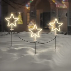 3er Set Gartenstecker Stern 58 cm für Innen & Außen Lichterkette für Weihnachten