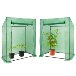 2er Set Gewächshaus mit Gitternetzfolie und Tür 200x79x168 cm Grün