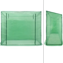 2er Set Gewächshaus mit Gitternetzfolie und Tür 200x79x168 cm Grün