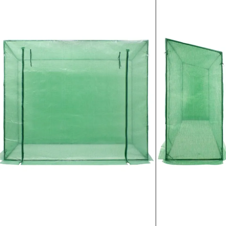 2er Set Gewächshaus mit Gitternetzfolie und Tür 200x79x168 cm Grün