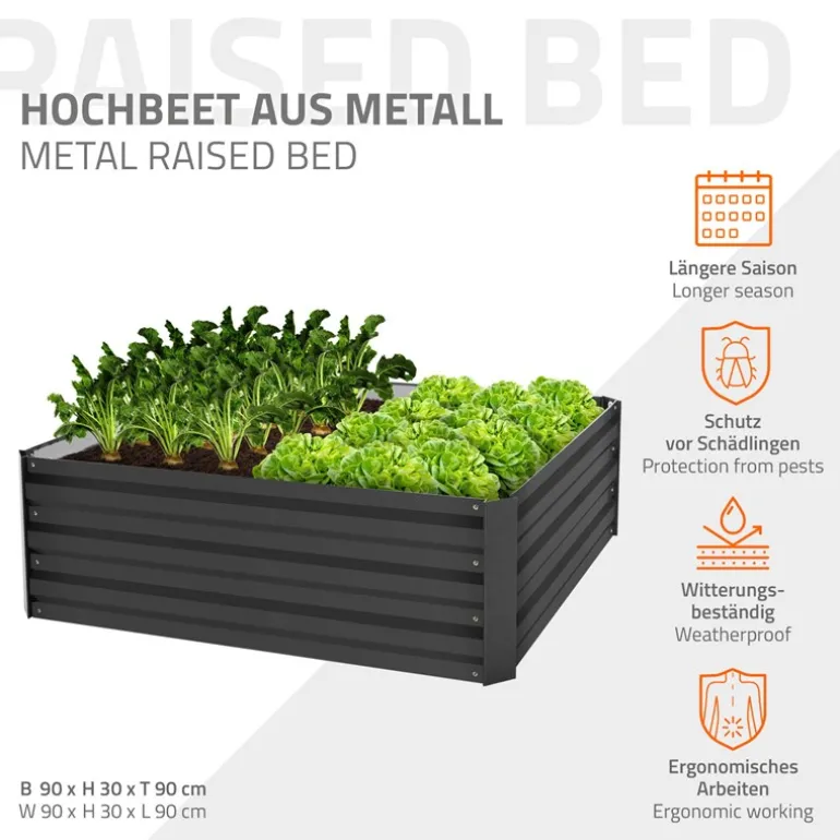 4er Set Hochbeet 90x90x30 cm Anthrazit aus Metall ML-Design