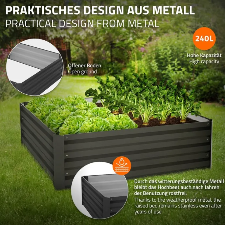 2er Set Hochbeet 90x90x30 cm Anthrazit aus Metall ML-Design